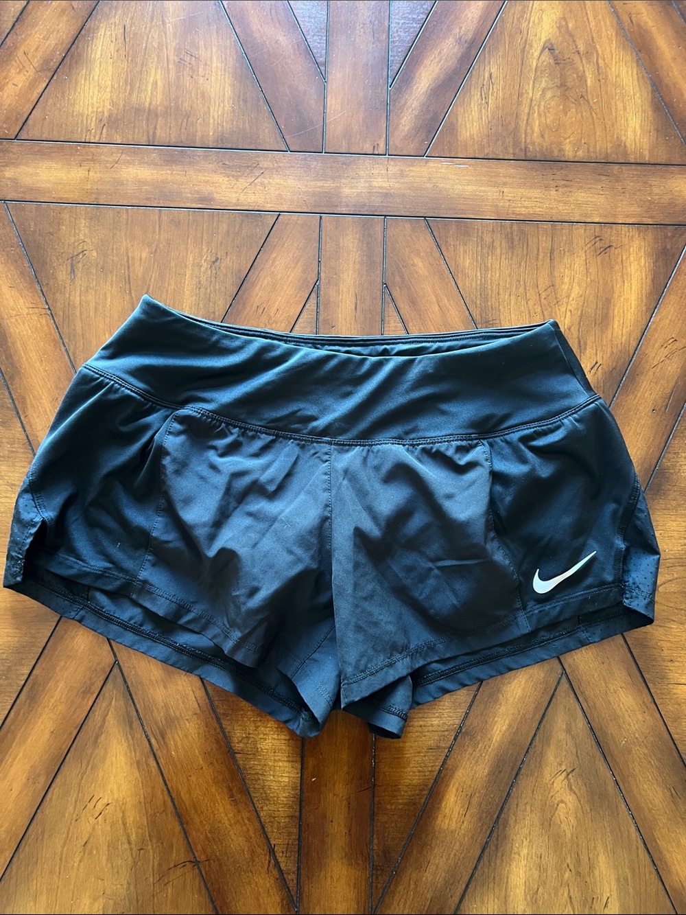 Nike Women's Black Athletic Running Shorts with White Swoosh